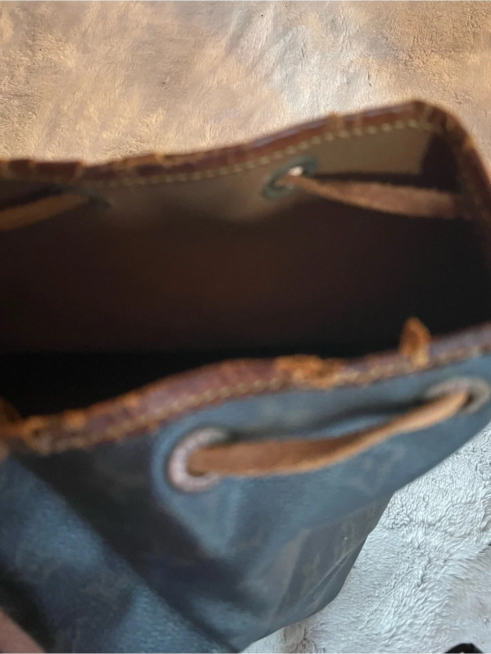 Louis Vuitton Brown Monogram Drawstring Shoulder Bag with Tan Trim